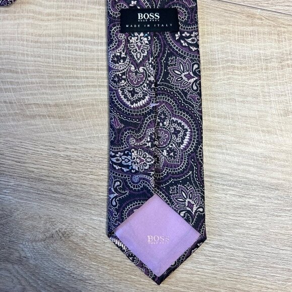 Boss Hugo Boss 100% Silk Neck‎ Tie Purple Paisley - Picture 6 of 6